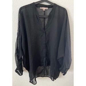 Forever 21 Sheer Black Long Sleeve Button Down Top